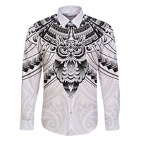New Zealand Morepork Family Matching Long Sleeve Bodycon Dress and Hawaiian Shirt Maori Pattern White