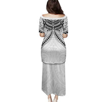 New Zealand Morepork Family Matching Puletasi and Hawaiian Shirt Maori Pattern White