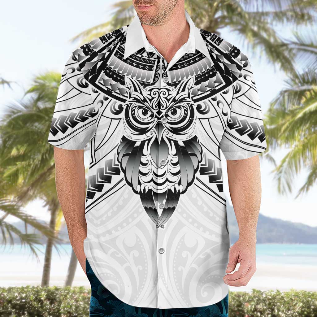 New Zealand Morepork Hawaiian Shirt Maori Pattern White