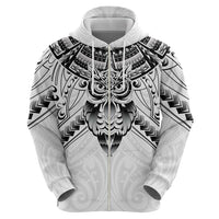 New Zealand Morepork Hoodie Maori Pattern White