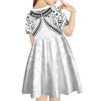 New Zealand Morepork Kid Short Sleeve Dress Maori Pattern White