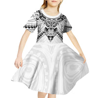 New Zealand Morepork Kid Short Sleeve Dress Maori Pattern White