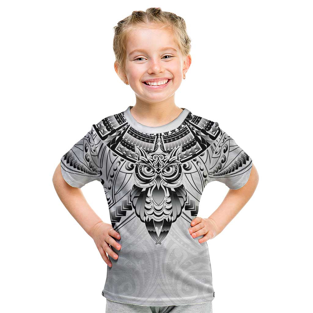 New Zealand Morepork Kid T Shirt Maori Pattern White