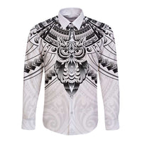New Zealand Morepork Long Sleeve Button Shirt Maori Pattern White