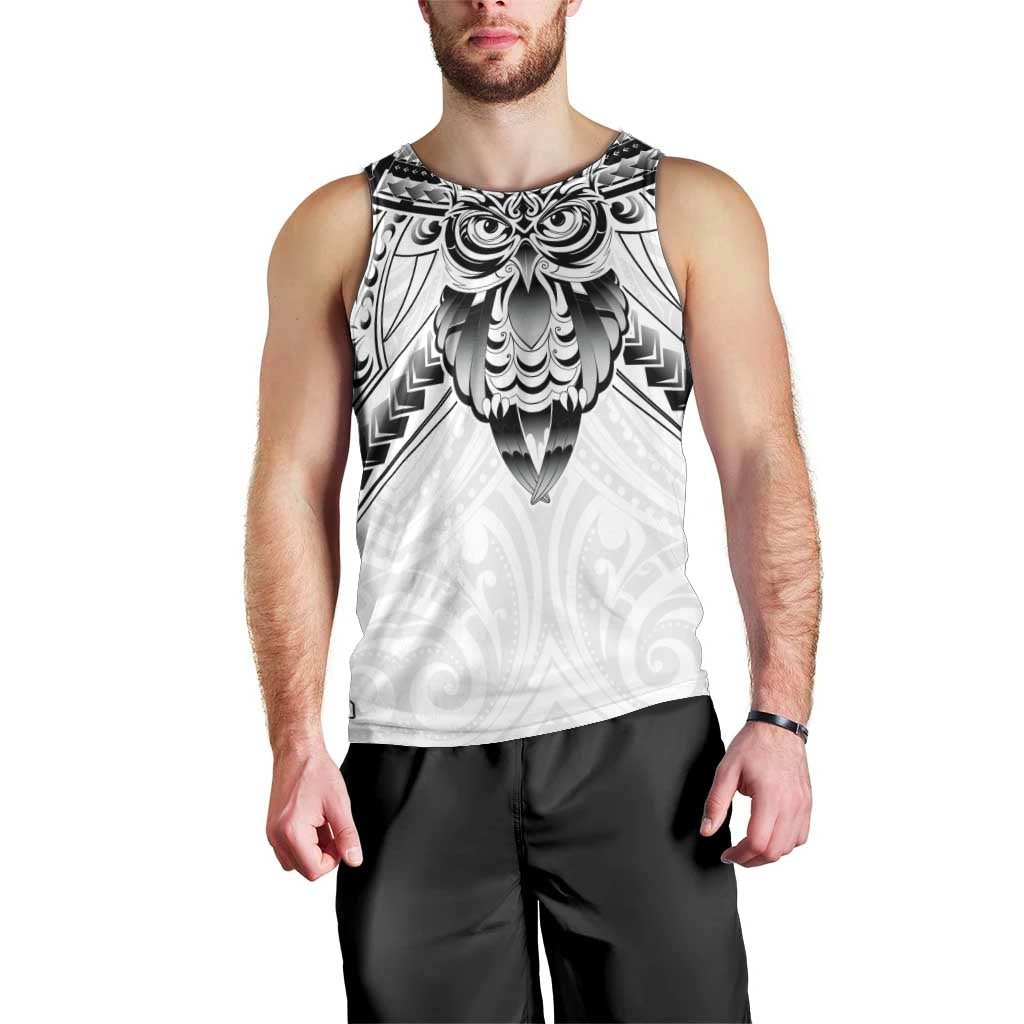 New Zealand Morepork Men Tank Top Maori Pattern White