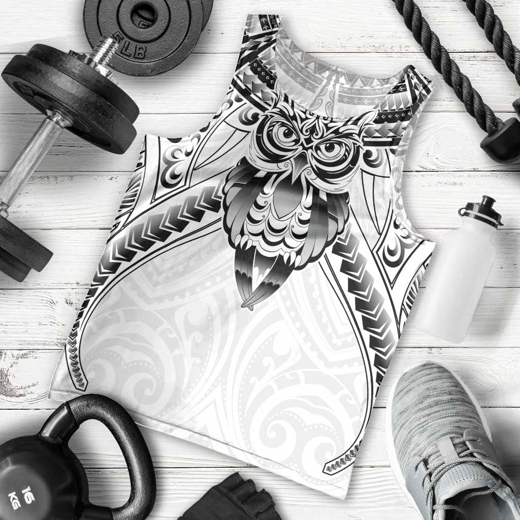 New Zealand Morepork Men Tank Top Maori Pattern White