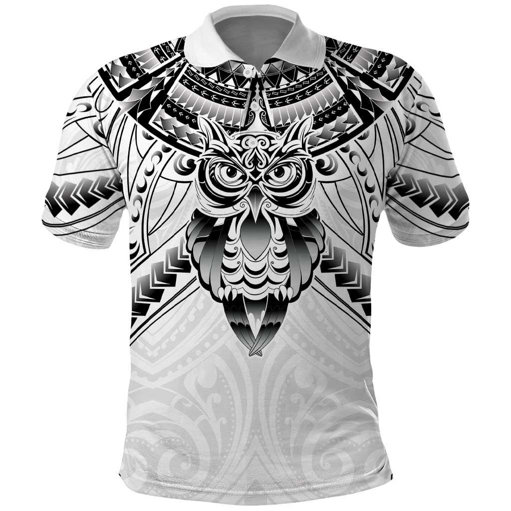 New Zealand Morepork Polo Shirt Maori Pattern White