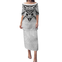 New Zealand Morepork Puletasi Maori Pattern White