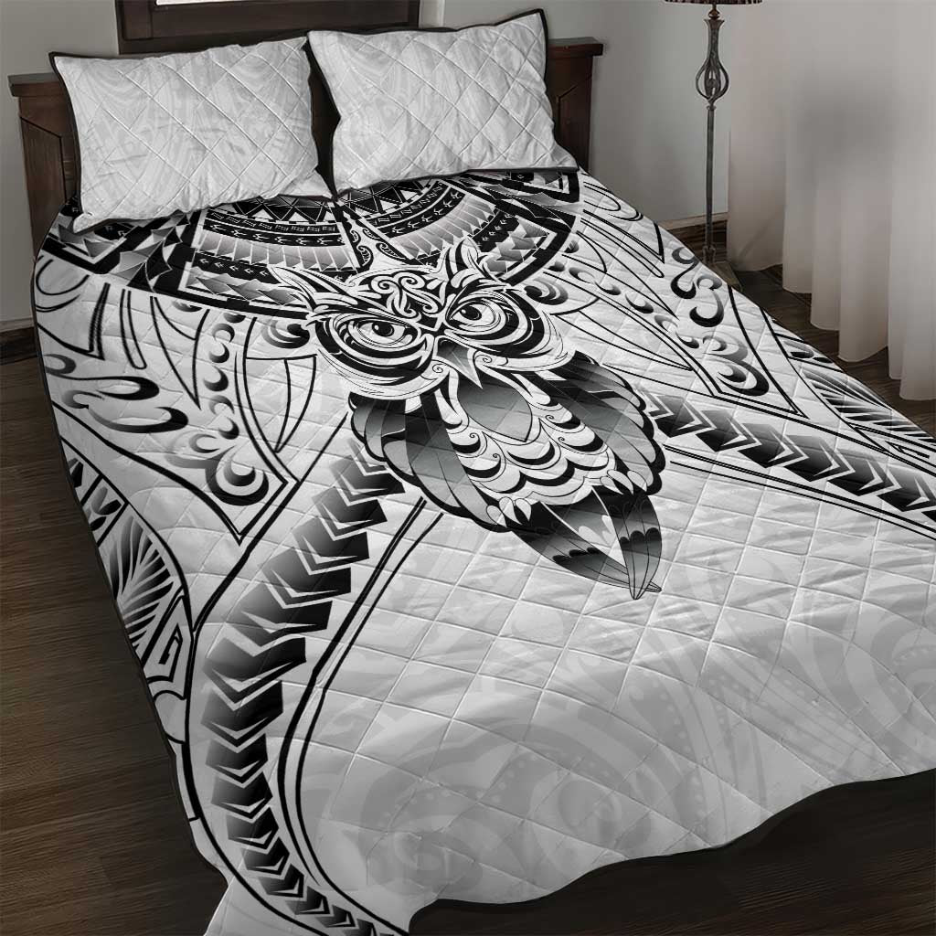 New Zealand Morepork Quilt Bed Set Maori Pattern White