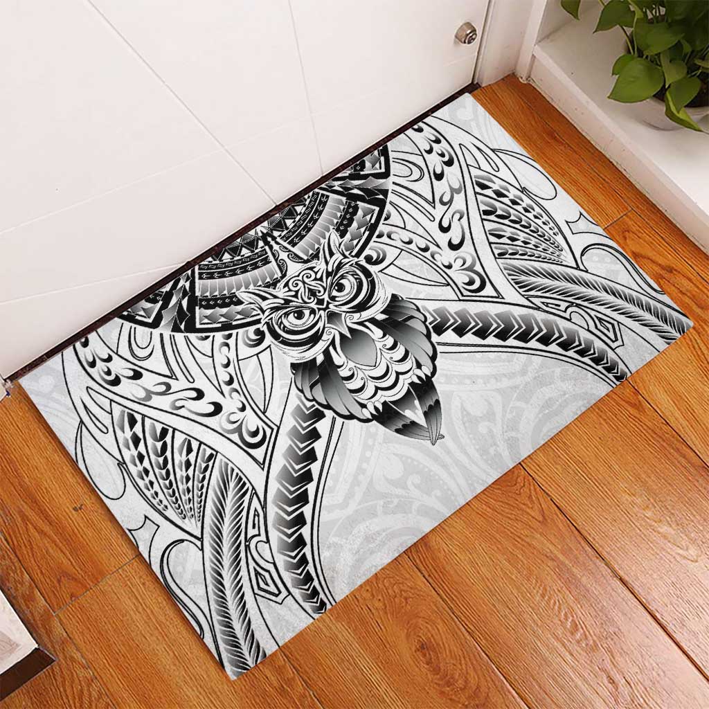 New Zealand Morepork Rubber Doormat Maori Pattern White