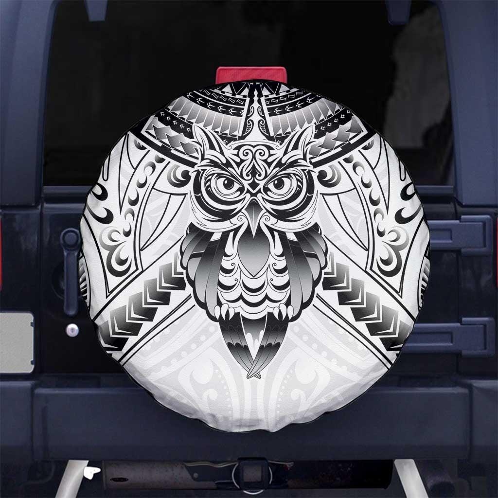 New Zealand Morepork Spare Tire Cover Maori Pattern White