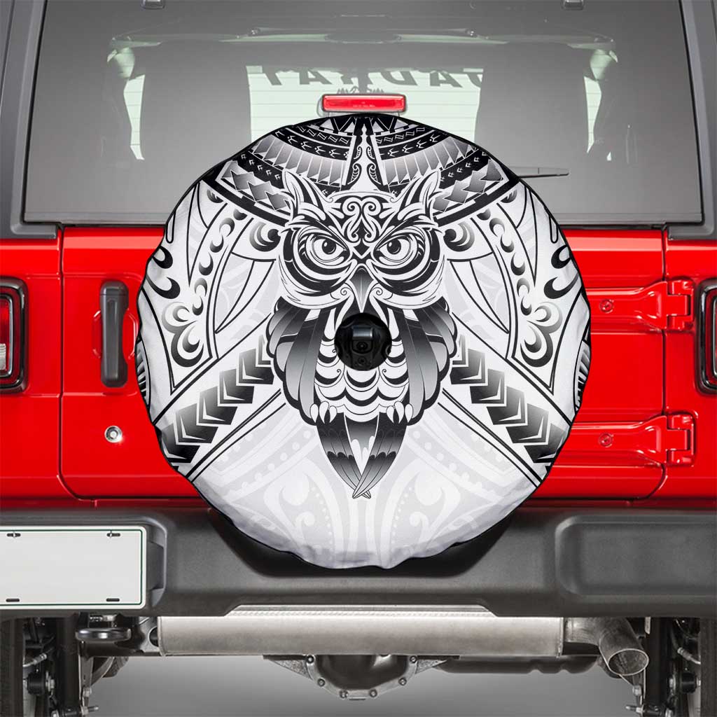 New Zealand Morepork Spare Tire Cover Maori Pattern White