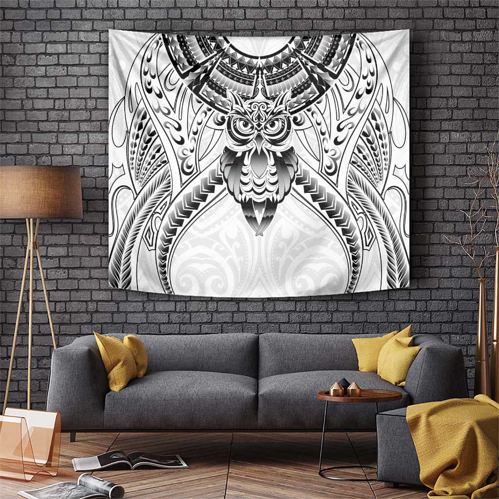 New Zealand Morepork Tapestry Maori Pattern White LT05 White - Polynesian Pride