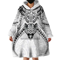 New Zealand Morepork Wearable Blanket Hoodie Maori Pattern White