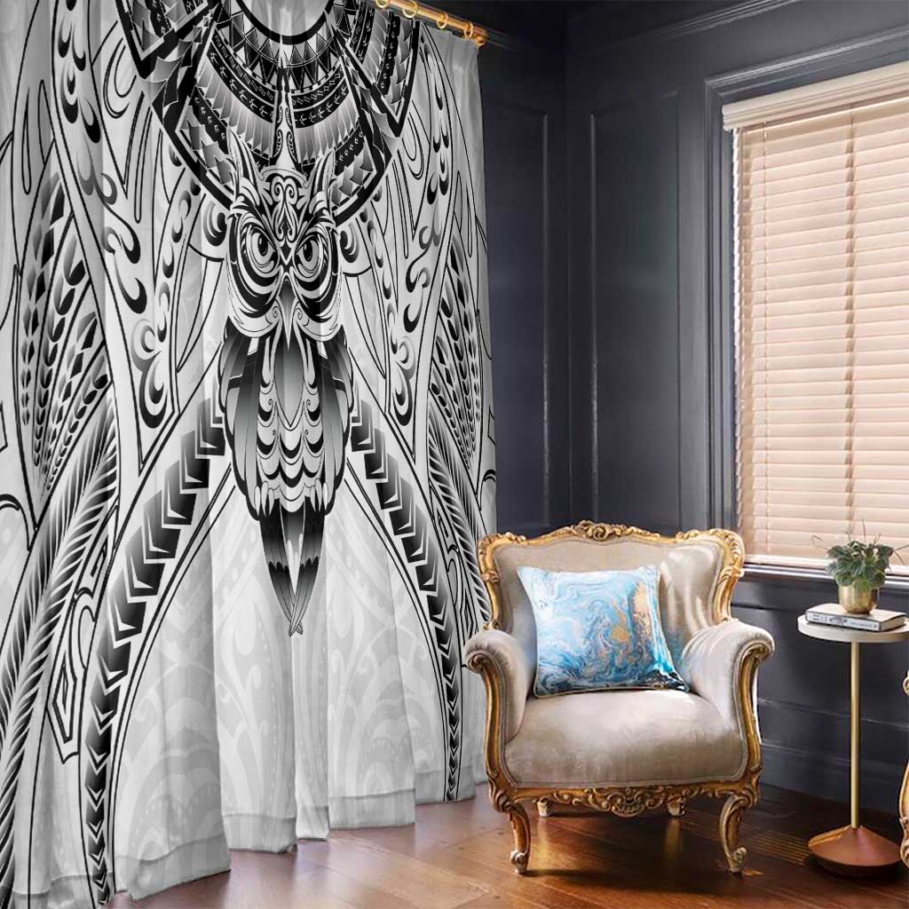 New Zealand Morepork Window Curtain Maori Pattern White