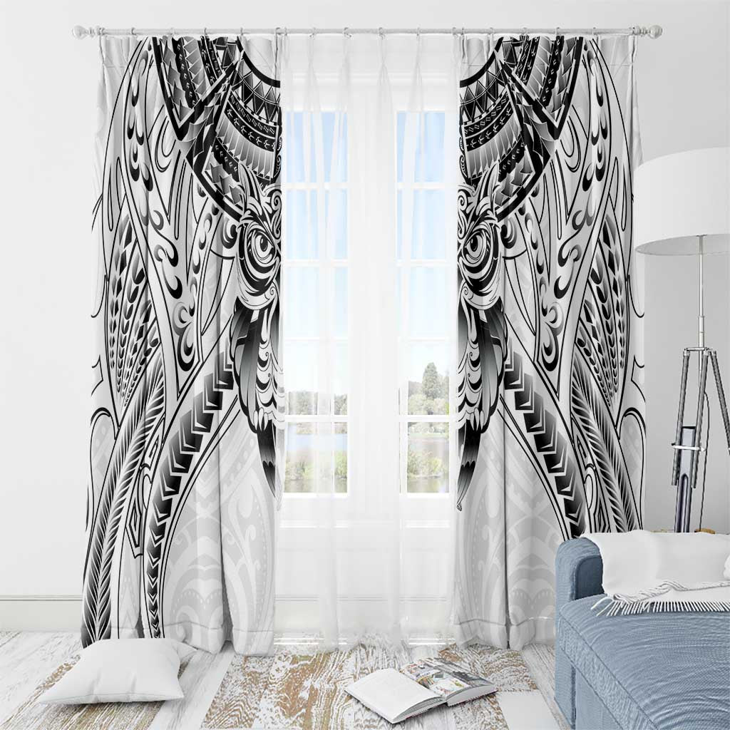 New Zealand Morepork Window Curtain Maori Pattern White