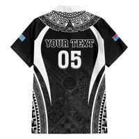Custom Fiji Rugby Family Matching Long Sleeve Bodycon Dress and Hawaiian Shirt Fijian Warrior Black