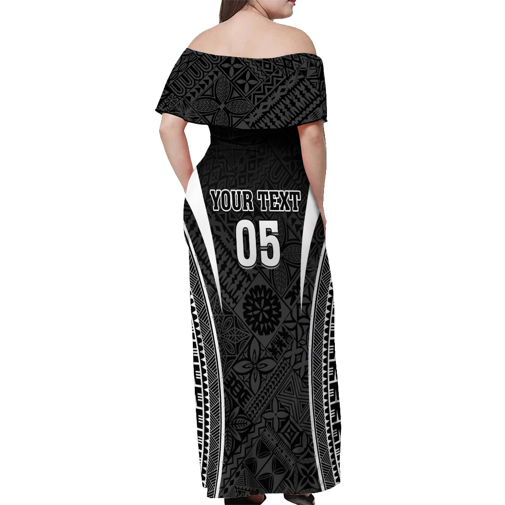 Custom Fiji Rugby Off Shoulder Maxi Dress Fijian Warrior Black