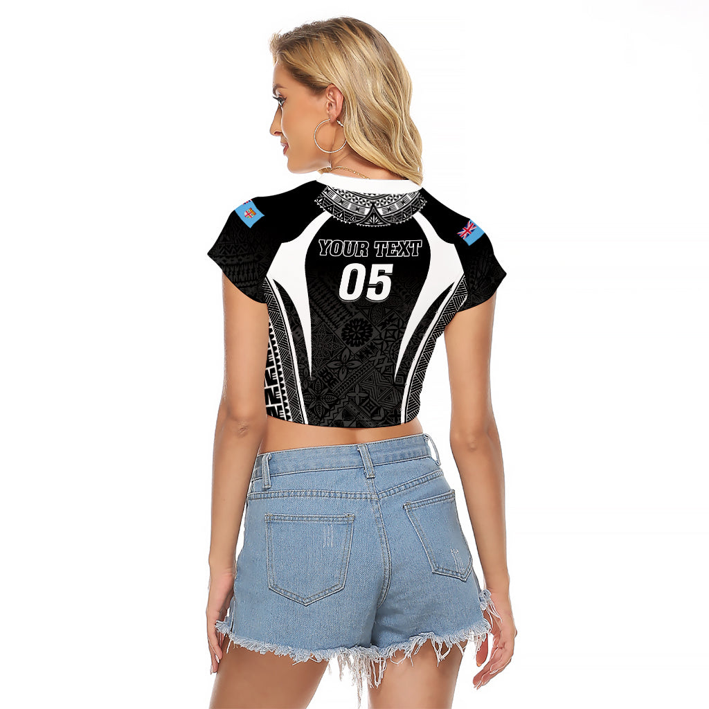 Custom Fiji Rugby Raglan Cropped T Shirt Fijian Warrior Black