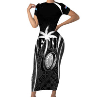 Custom Fiji Rugby Short Sleeve Bodycon Dress Fijian Warrior Black