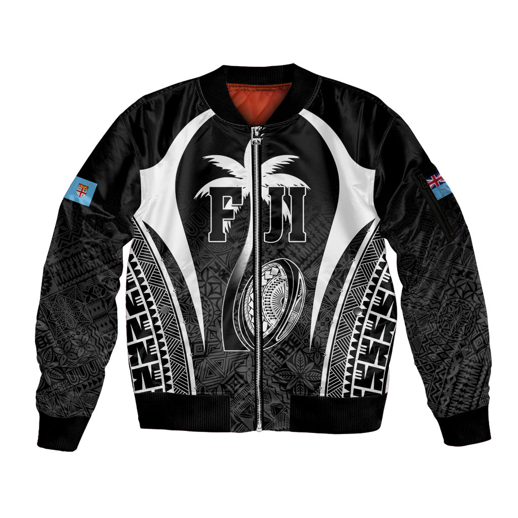 Custom Fiji Rugby Sleeve Zip Bomber Jacket Fijian Warrior Black