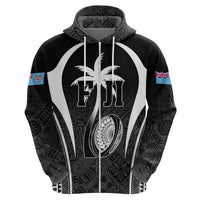 Custom Fiji Rugby Zip Hoodie Fijian Warrior Black