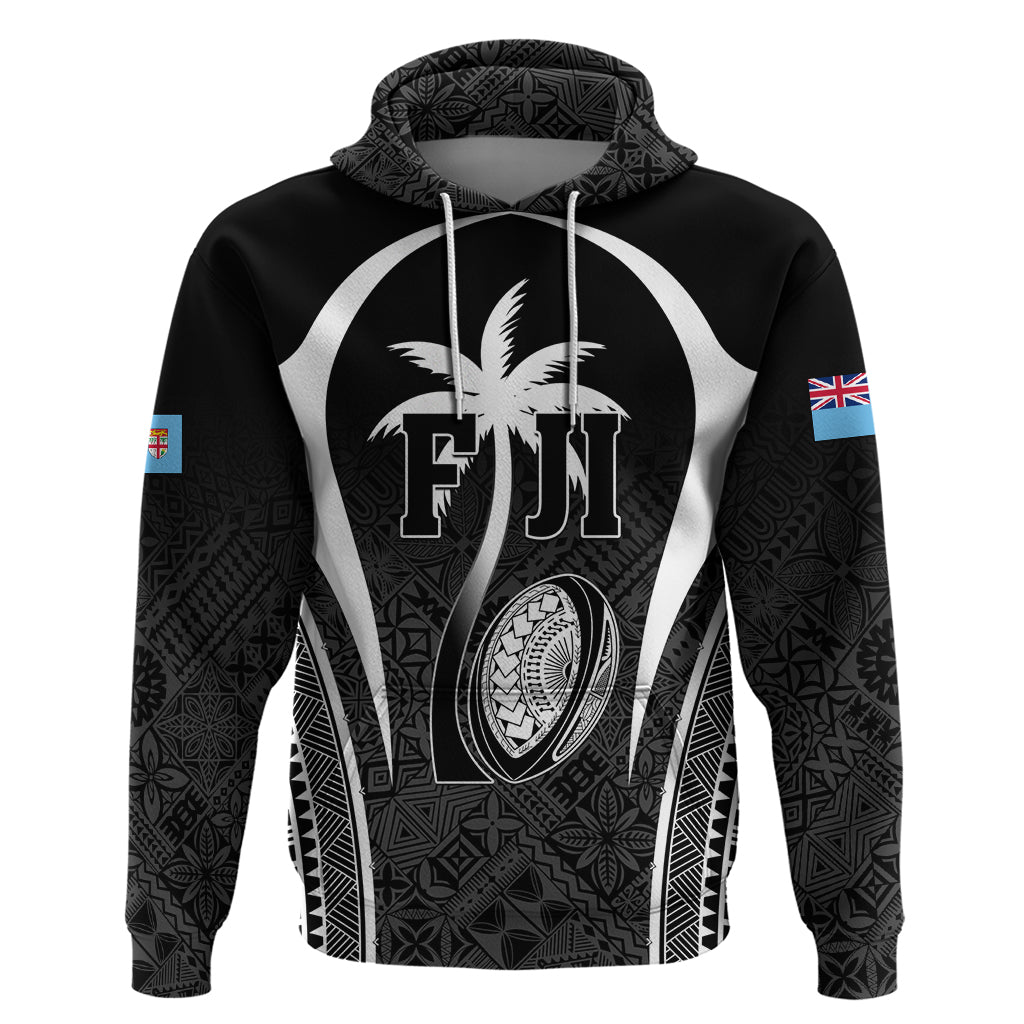 Custom Fiji Rugby Zip Hoodie Fijian Warrior Black