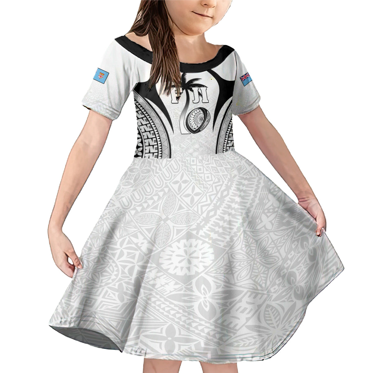 Custom Fiji Rugby Family Matching Mermaid Dress and Hawaiian Shirt Fijian Warrior White