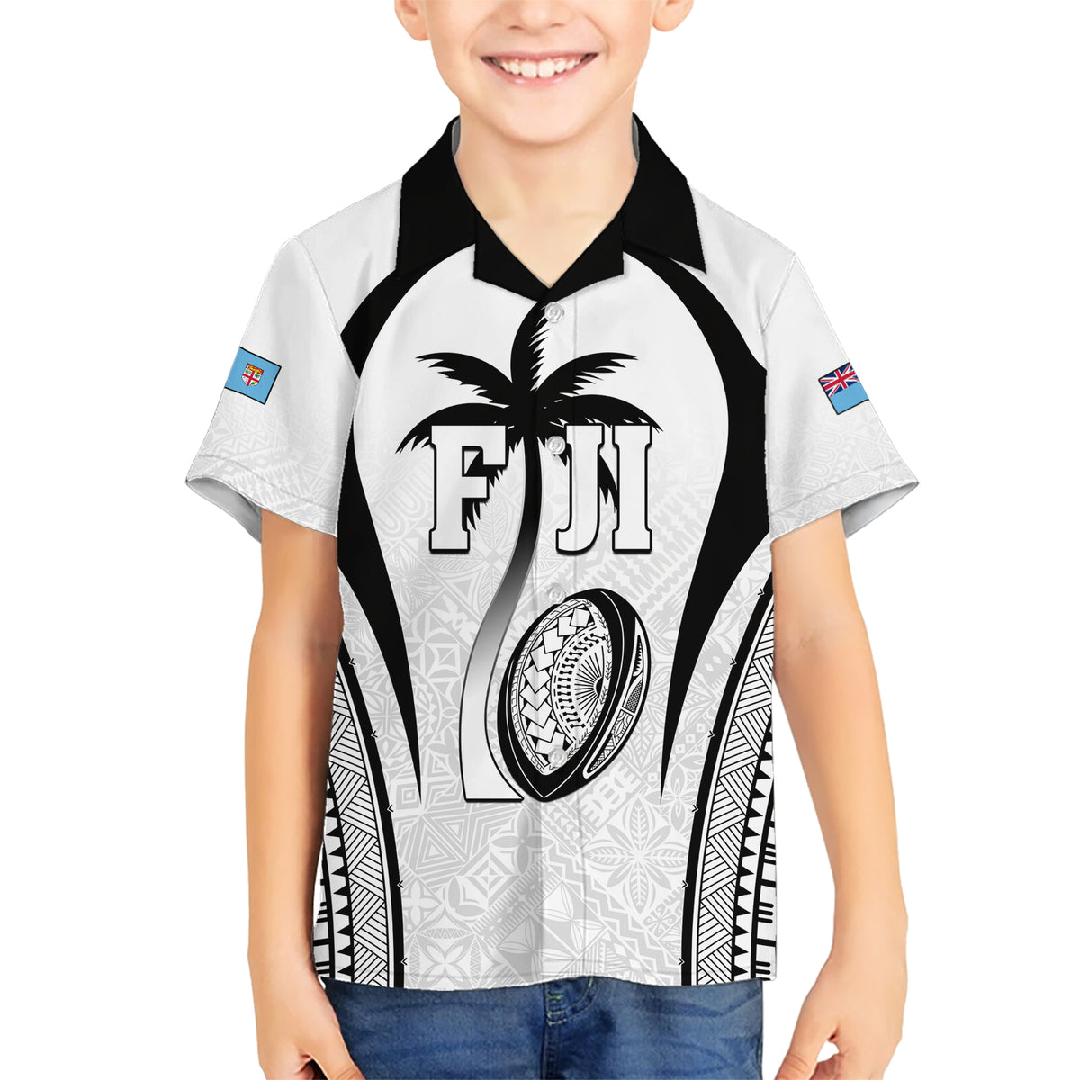 Custom Fiji Rugby Kid Hawaiian Shirt Fijian Warrior White LT05 Kid White - Polynesian Pride