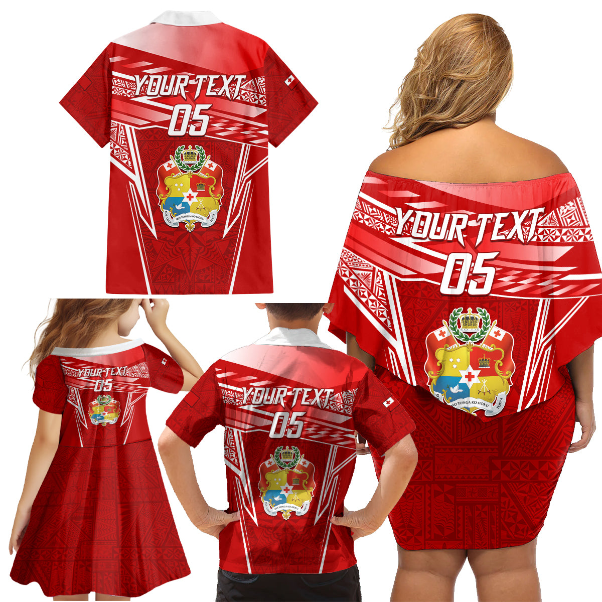Custom Tonga Rugby Family Matching Off Shoulder Short Dress and Hawaiian Shirt Kupesi Ngatu Pattern