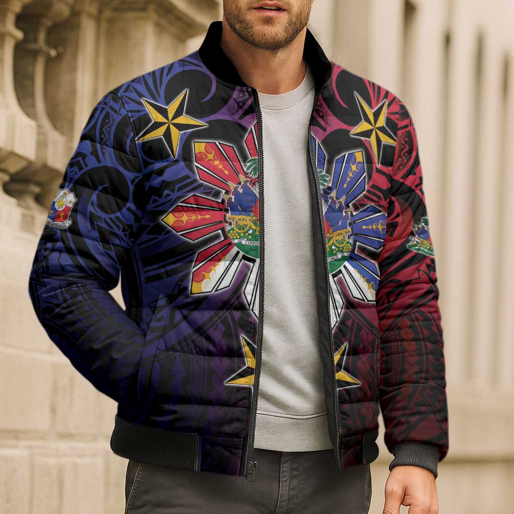 Haiti Philippines Bomber Puffer Jacket Haitian Coat Of Arms With Filipino Sun