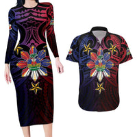 Haiti Philippines Couples Matching Long Sleeve Bodycon Dress and Hawaiian Shirt Haitian Coat Of Arms With Filipino Sun
