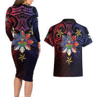 Haiti Philippines Couples Matching Long Sleeve Bodycon Dress and Hawaiian Shirt Haitian Coat Of Arms With Filipino Sun