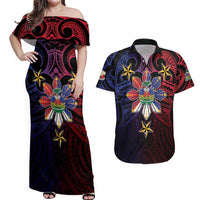 Haiti Philippines Couples Matching Off Shoulder Maxi Dress and Hawaiian Shirt Haitian Coat Of Arms With Filipino Sun