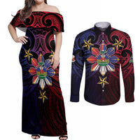 Haiti Philippines Couples Matching Off Shoulder Maxi Dress and Long Sleeve Button Shirt Haitian Coat Of Arms With Filipino Sun