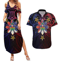 Haiti Philippines Couples Matching Summer Maxi Dress and Hawaiian Shirt Haitian Coat Of Arms With Filipino Sun