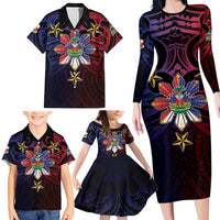 Haiti Philippines Family Matching Long Sleeve Bodycon Dress and Hawaiian Shirt Haitian Coat Of Arms With Filipino Sun