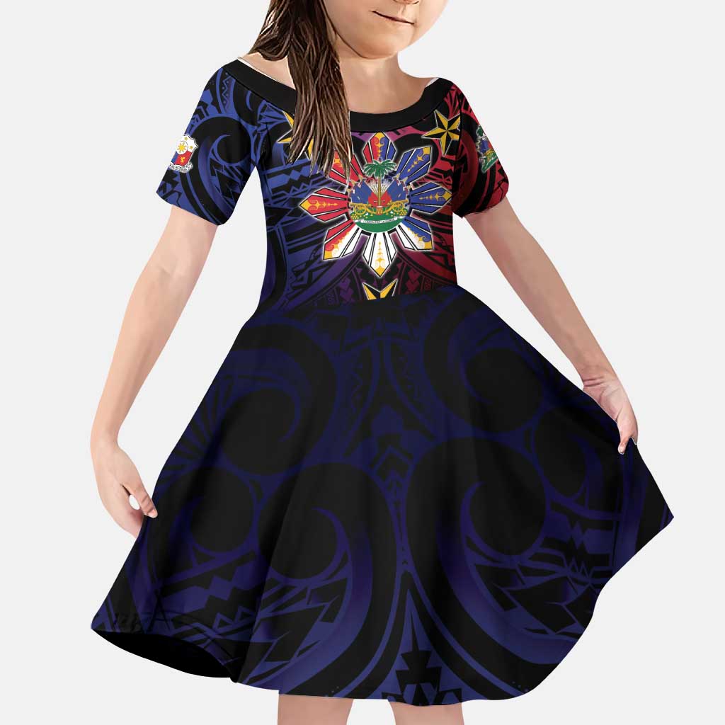 Haiti Philippines Family Matching Mermaid Dress and Hawaiian Shirt Haitian Coat Of Arms With Filipino Sun