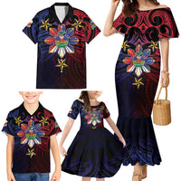 Haiti Philippines Family Matching Mermaid Dress and Hawaiian Shirt Haitian Coat Of Arms With Filipino Sun