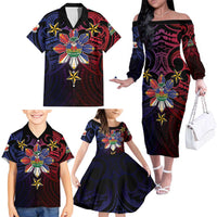 Haiti Philippines Family Matching Off The Shoulder Long Sleeve Dress and Hawaiian Shirt Haitian Coat Of Arms With Filipino Sun