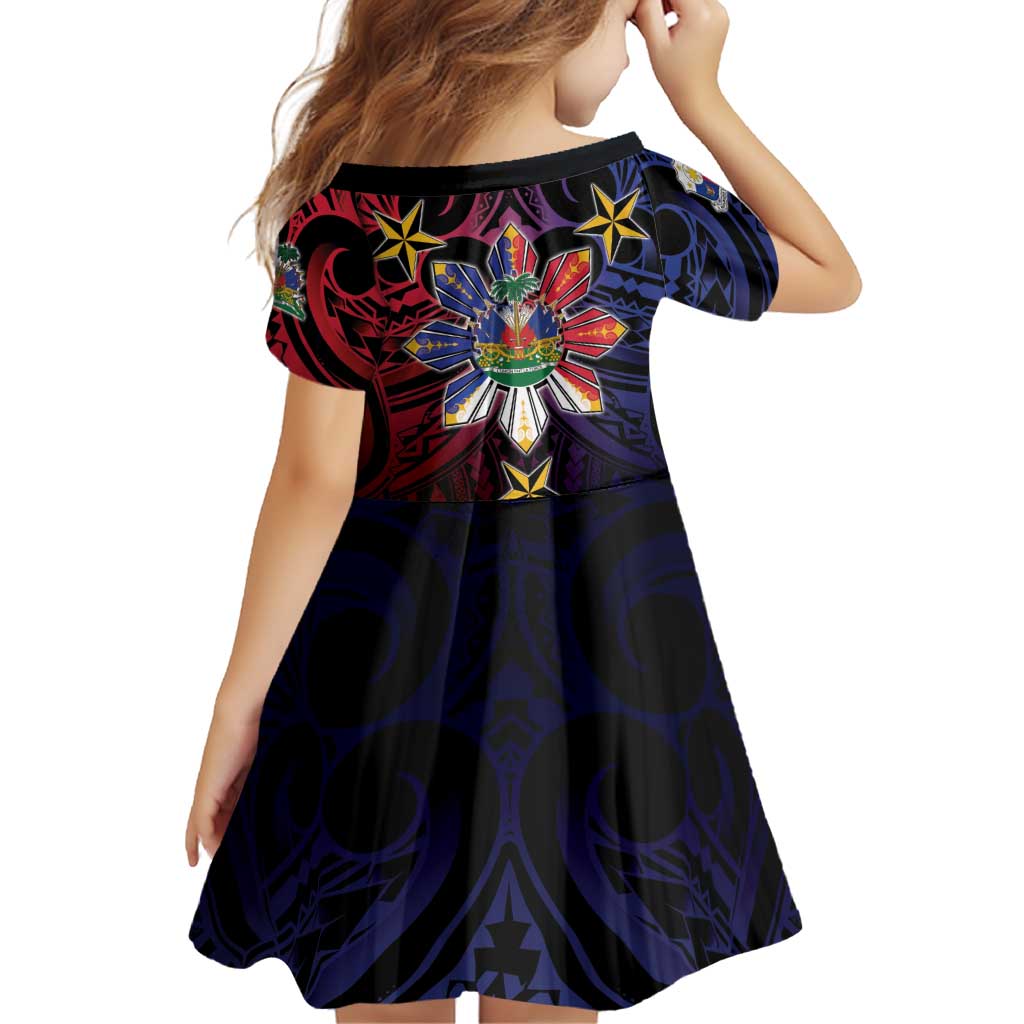Haiti Philippines Family Matching Off Shoulder Maxi Dress and Hawaiian Shirt Haitian Coat Of Arms With Filipino Sun