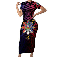 Haiti Philippines Family Matching Short Sleeve Bodycon Dress and Hawaiian Shirt Haitian Coat Of Arms With Filipino Sun