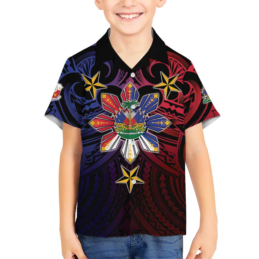 Haiti Philippines Hawaiian Shirt Haitian Coat Of Arms With Filipino Sun