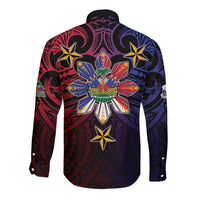 Haiti Philippines Long Sleeve Button Shirt Haitian Coat Of Arms With Filipino Sun LT05 - Polynesian Pride