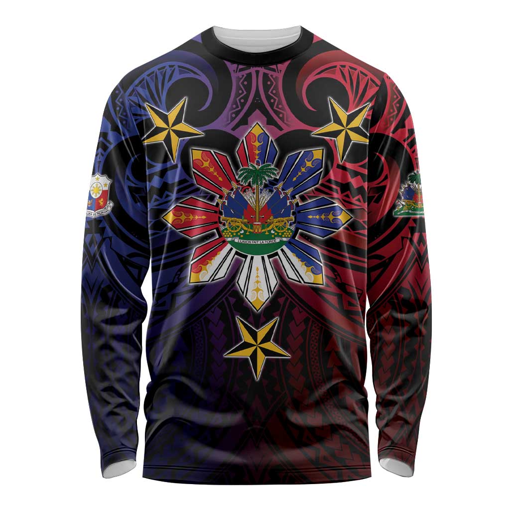 Haiti Philippines Long Sleeve Shirt Haitian Coat Of Arms With Filipino Sun