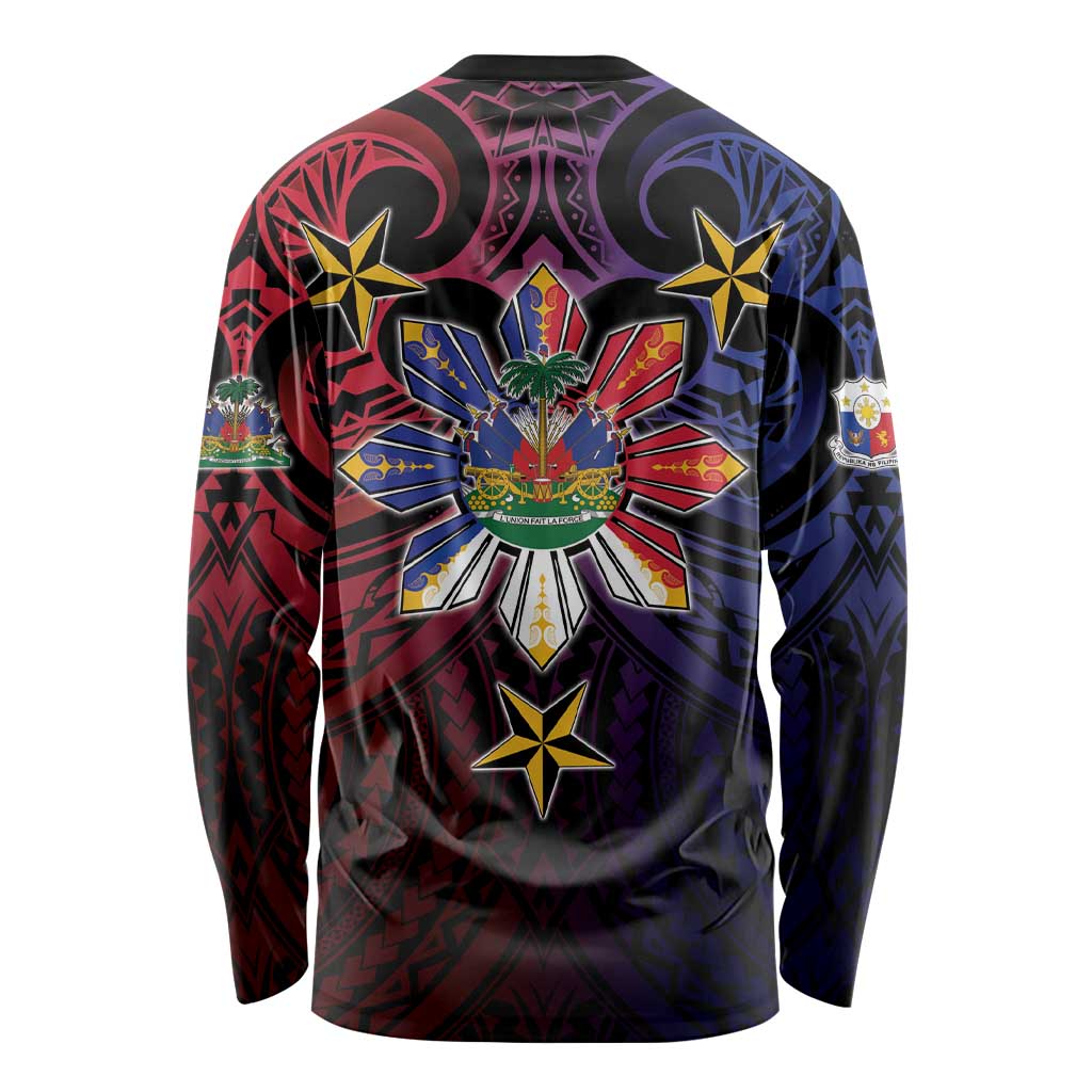 Haiti Philippines Long Sleeve Shirt Haitian Coat Of Arms With Filipino Sun