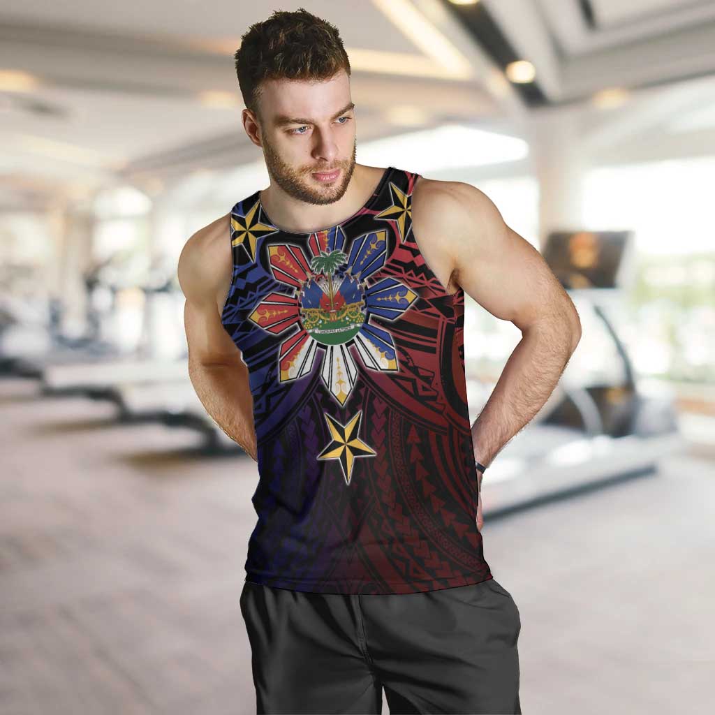 Haiti Philippines Men Tank Top Haitian Coat Of Arms With Filipino Sun LT05 Black - Polynesian Pride