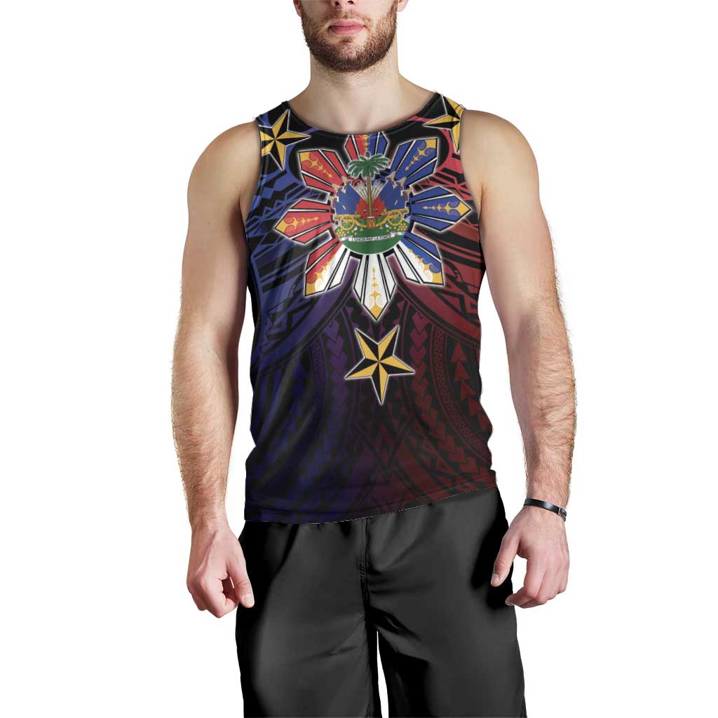 Haiti Philippines Men Tank Top Haitian Coat Of Arms With Filipino Sun LT05 - Polynesian Pride