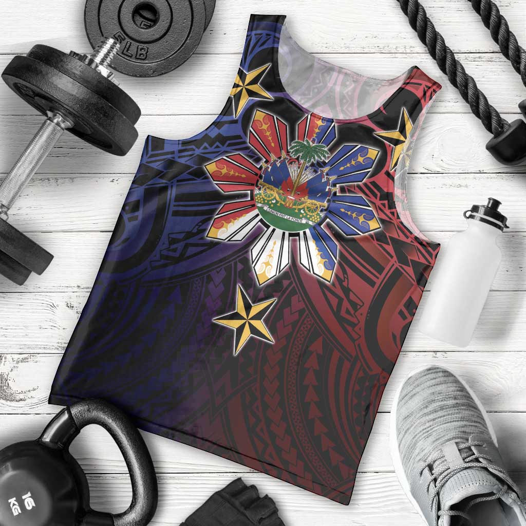 Haiti Philippines Men Tank Top Haitian Coat Of Arms With Filipino Sun LT05 - Polynesian Pride
