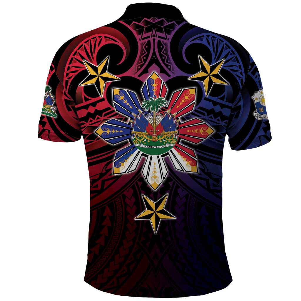 Haiti Philippines Polo Shirt Haitian Coat Of Arms With Filipino Sun